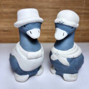 Ceramic Geese Salt and Pepper Shakers Collectible Geese Blue and White Vintage